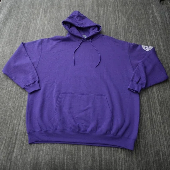 Trader Joe's Hoodie Men Purple Pullover Sweatshirt Port & Company Pocket 3XL - Picture 1 of 12